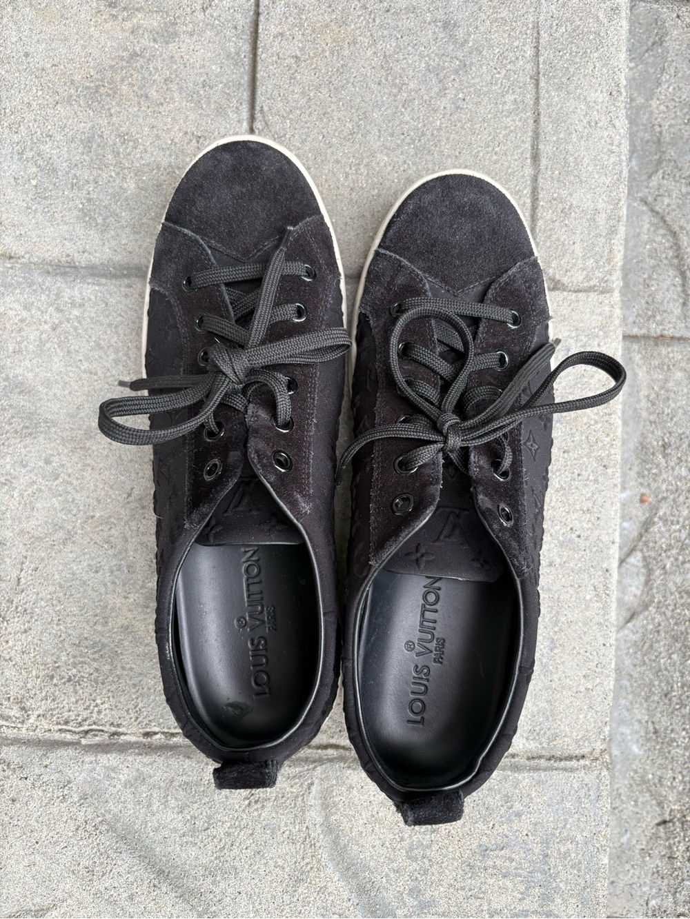 Louis Vuitton Women’s Black Suede Logo Sneakers